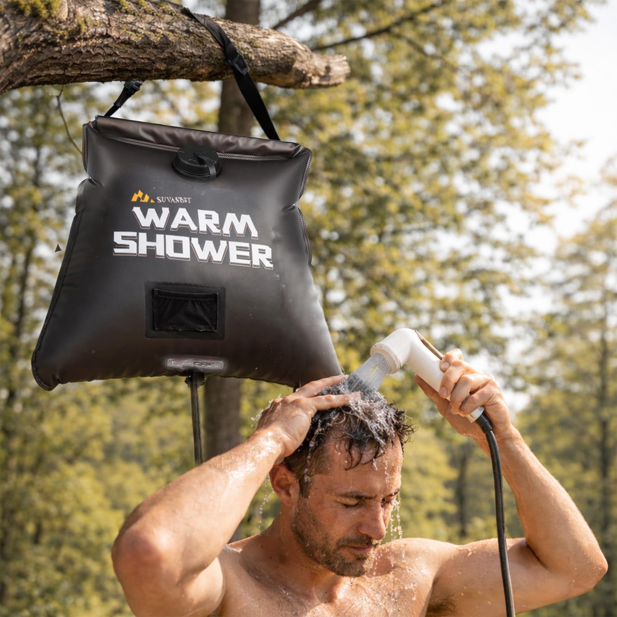 Sac de douche solaire, 15 l, douche solaire portable en TPU pour le camping et le nettoyage en plein air, avec tuyau et sac de transport