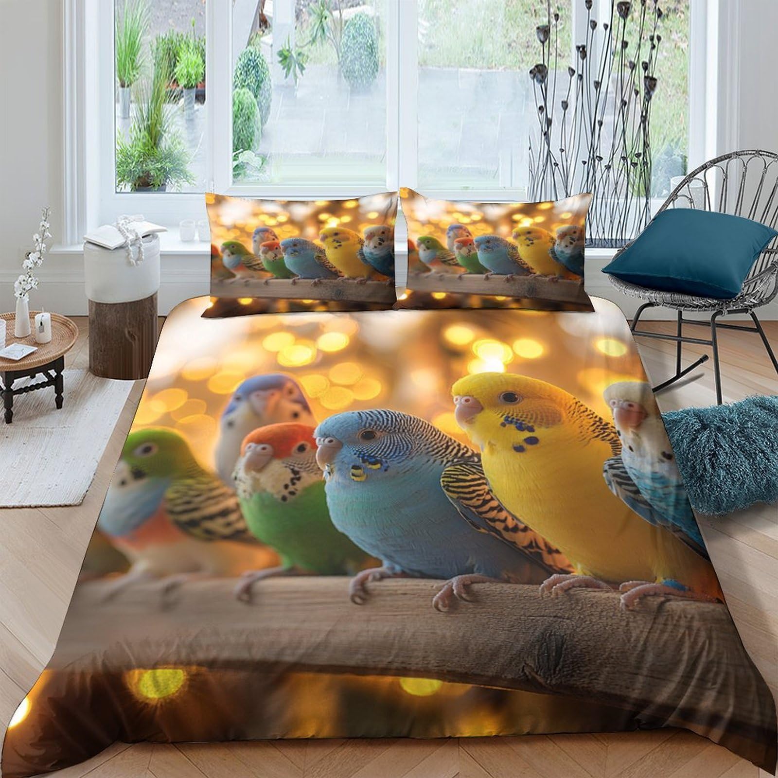 Ctjqhvkz Style-7 3D Printed Colorful Parrots Fitted Sheet Microfiber Soft Bird Pattern Mattress Cover For Bedroom Dorm Decorative Protection, Easy Care, Anti-Slip Single（135X200cm）