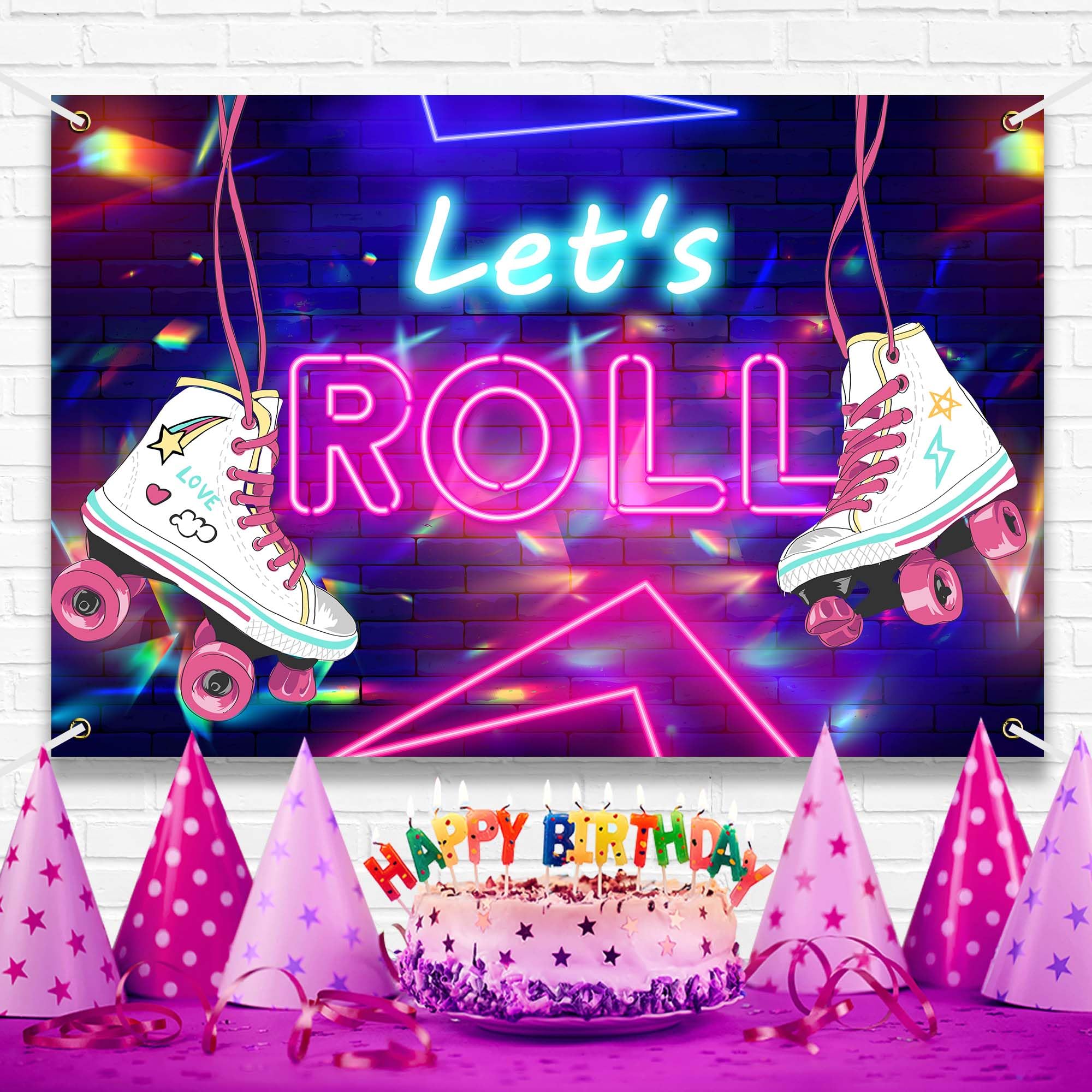 136-delige Rolschaats Feestpakket – Borden, Servetten, Tafelkleed, Banner & Taarttopper – Rolschaats Thema – Voor 40 Gasten – Paars Met Bliksem En Hartjes – Complete Party Set