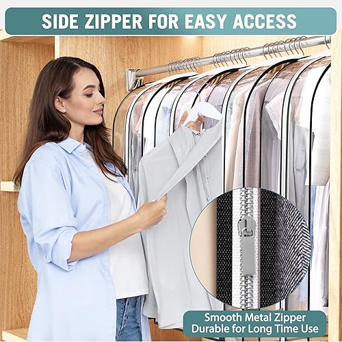 Miniatura 3 de Bolsa transparente para colgar ropa de 10 pulgadas, reforzada, bolsas de traje de 50 pulgadas para almacenamiento de armario abierto, cubierta de