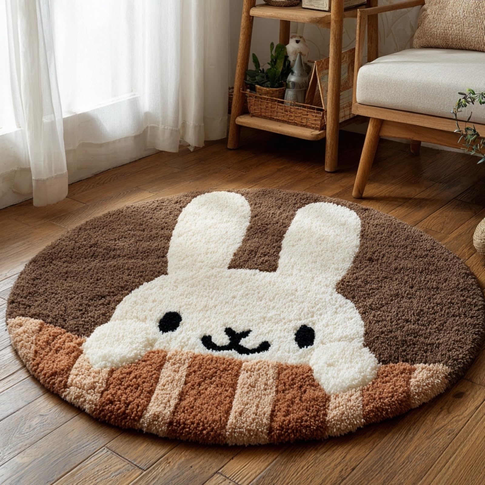 WallustrioaW Latch Hook Rug Kits for Adults Kids,Cute Bunny,Latch Hook Cushion Kits,DIY Yarn Cushion Crochet for Home Decoration,50x50cm