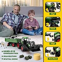 Vista 9 de Tractor de juguete a control remoto con remolque Juego de vehículos de granja de metal con luces y diseño de 8 ruedas, camión tractor RC