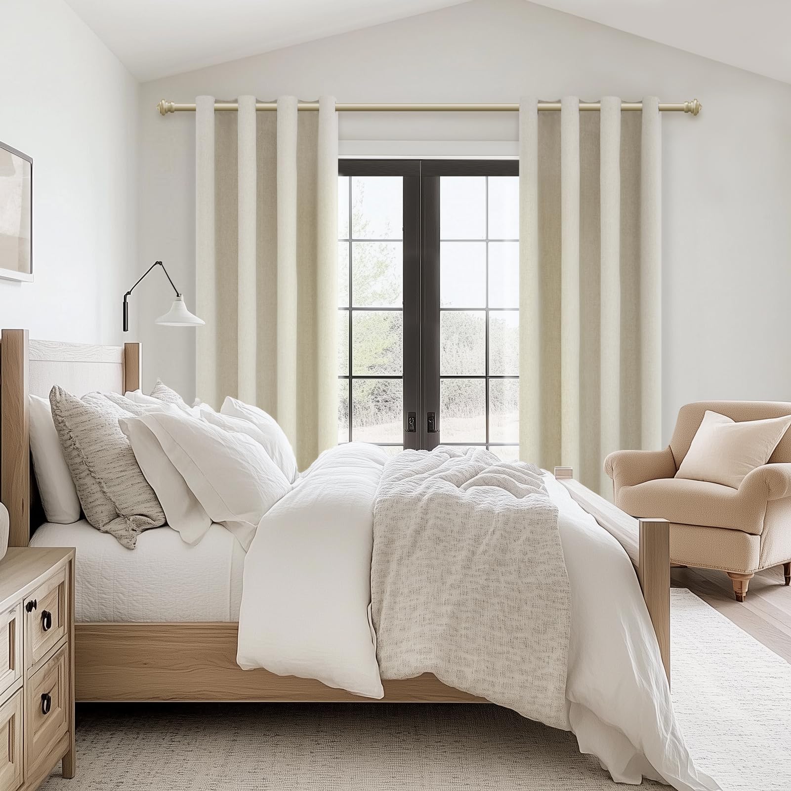 MRTREES Schallschutz Vorhang Blickdicht Leinenoptik Schlafzimmer Naturfarben 100% Verdunkelungsvorhang Gardinen Schals 2 Set mit Ösen Thermo Vorhänge Gegen Kälte 300 cm Lang 140 cm Breit