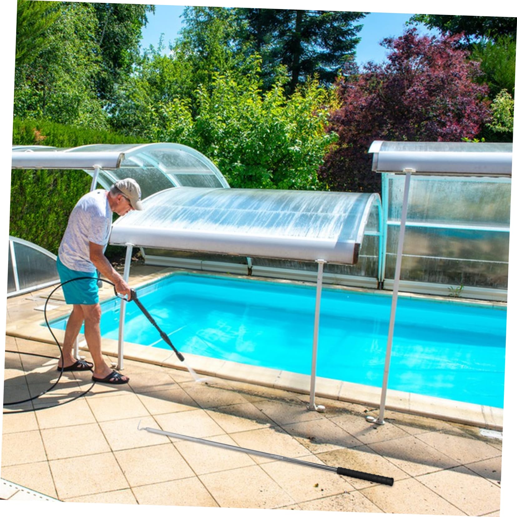 Edelstahl Poolzubehör Poolverlängerungsgriff Haken für Poolskimmerkorb Abnehmbare Stange für Skimmerkorbgriffe und Poolpflege