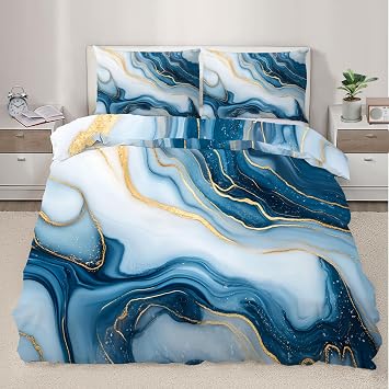 Blue White Marble Comforter Cover Twin - Modern Luxury Duvet Cover Set, Marble Comforter Cover with Zipper Closure 1 Quilt Cover and 2 Pillowcases