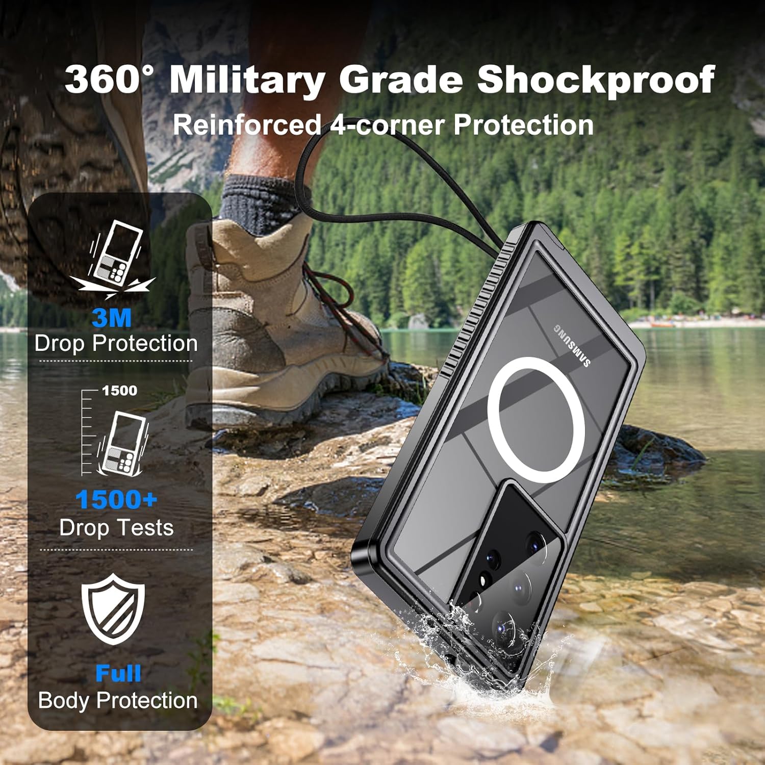 for Samsung Galaxy S23 Ultra Waterproof Case with Magsafe, Built-in Magnetic & Screen Protector, IP68 Certified Full Body Shockproof, for Water Sports Underwater Photography, 6.8" Black