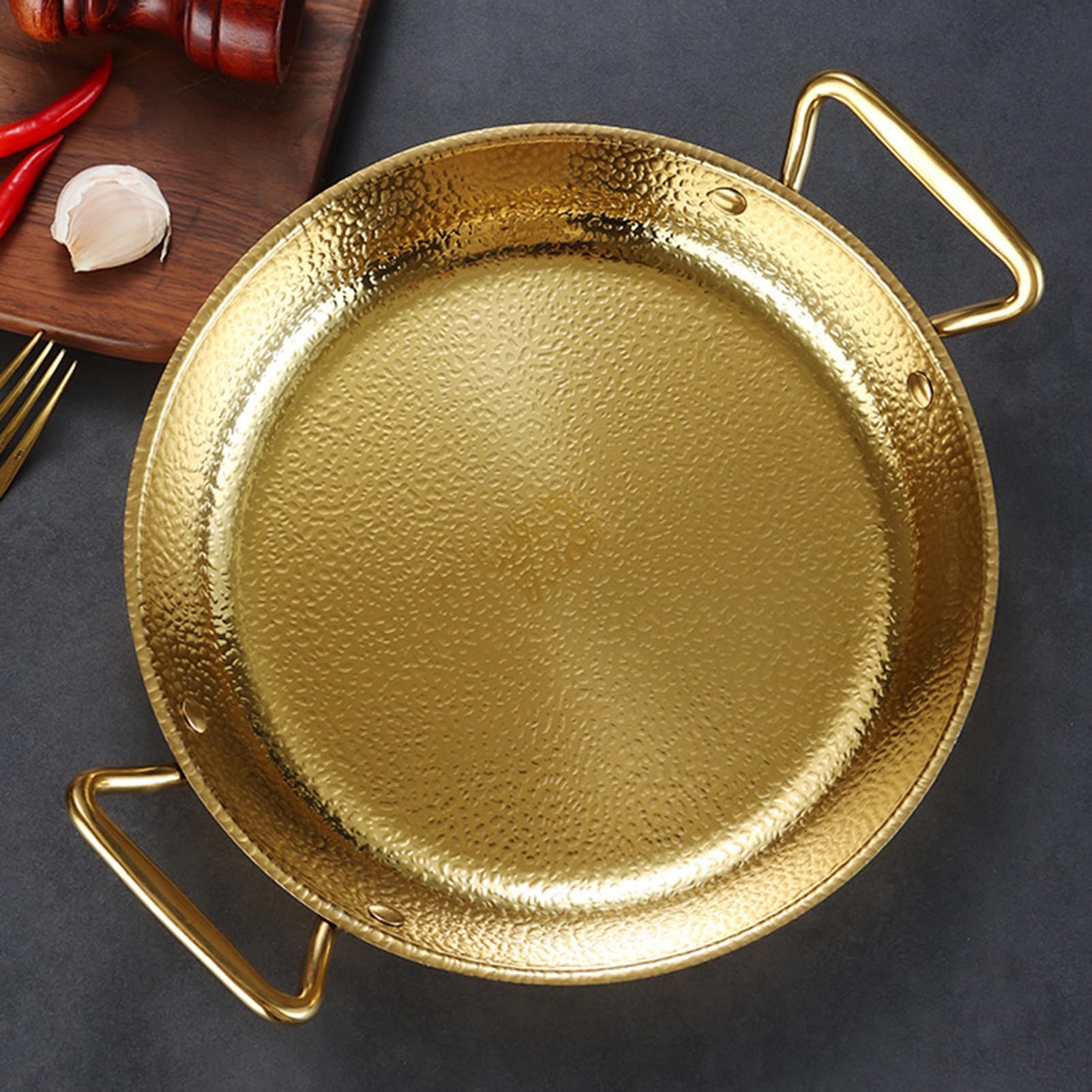 Premium 28 cm miedziana patelnia do paelli, nieprzywierający garnek do gotowania z dwoma uchwytami, stal 304, mały rondel z owocami morza, idealny do autentycznej kuchni hiszpańskiej
