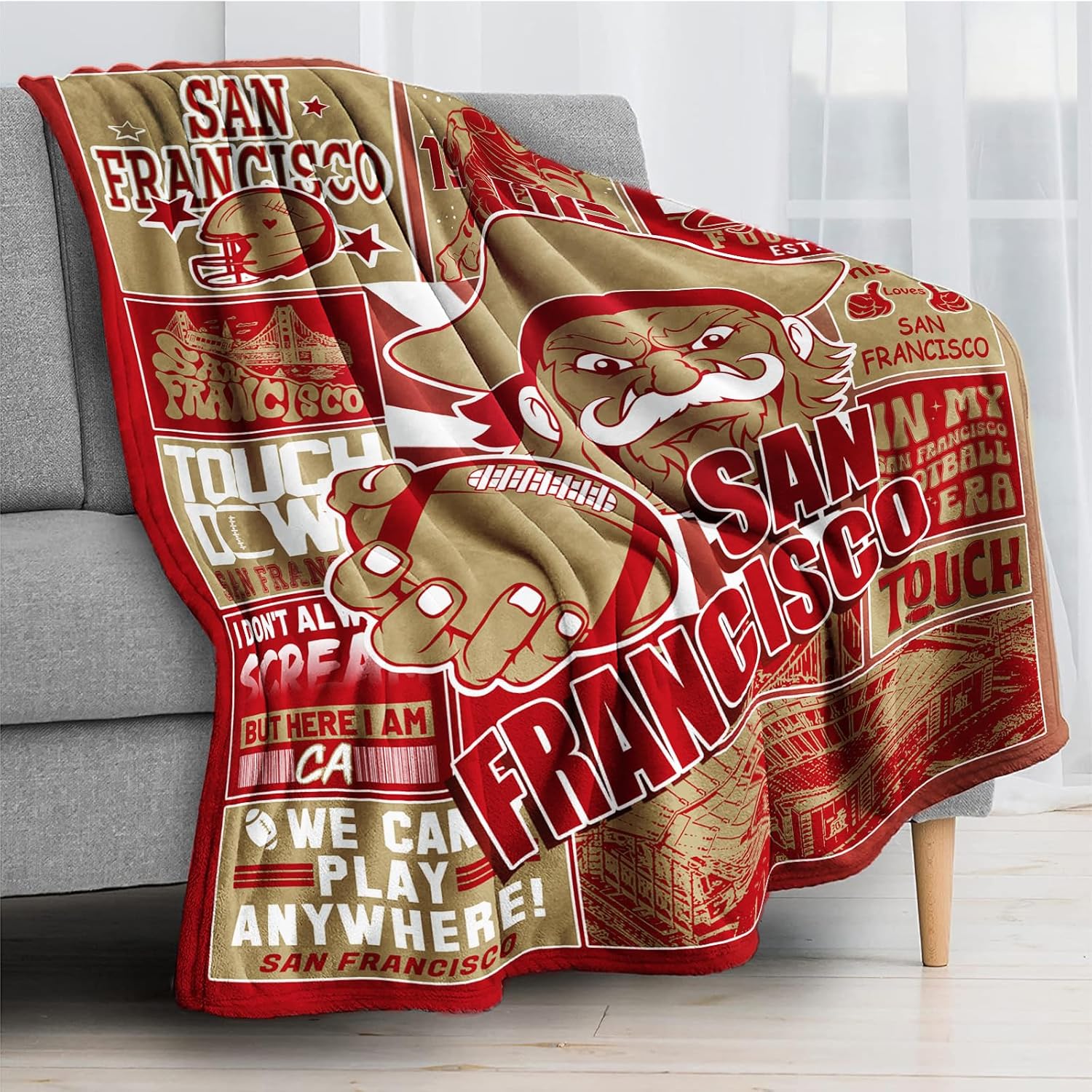 Football Throw Blanket 50"X 60" for Fans Gifts City Football Blanket Flannel Throw Blanket for Men Women Youth Kids Red Sofa Bed Couch Living Room - Image 8