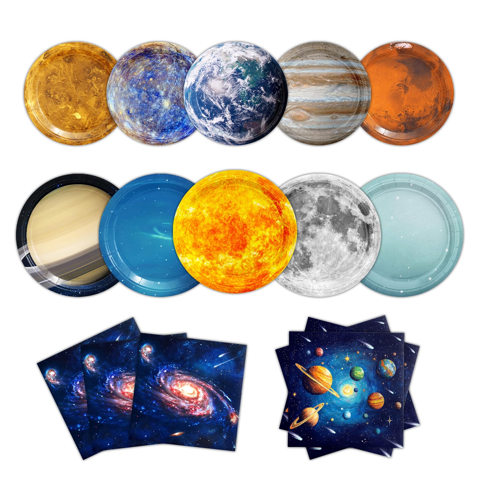 100Pcs First Trip Around the Sun Decorations,Including 7” and 9" Paper Plates, Space Napkins,Space Themed Party Decorations, Space Party Favors with Planet Designs