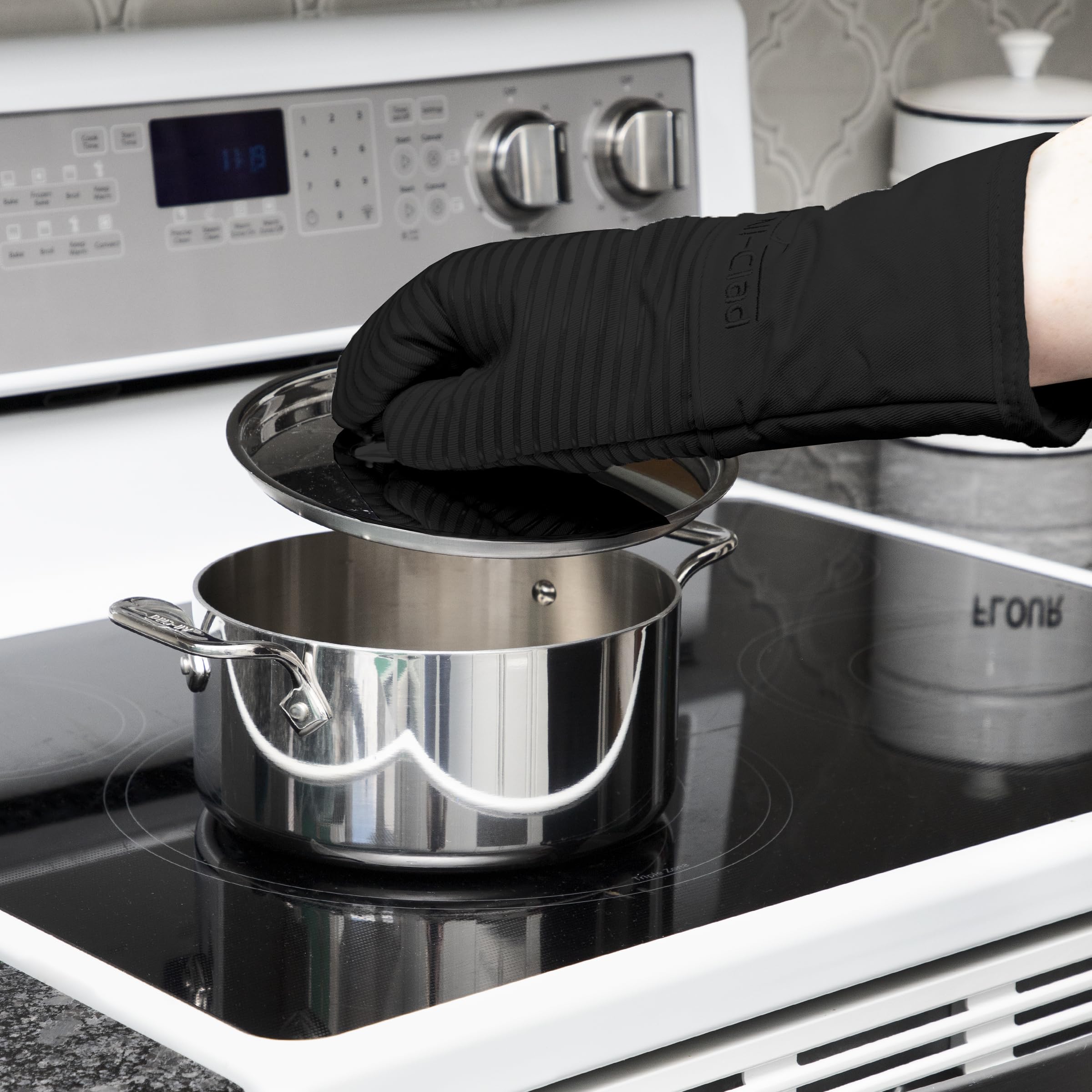 All-Clad Manopla de horno de silicona de alta calidad: resistente al calor hasta 500 grados, 100% algodón y silicona, soporte para ollas de 14 x 7 pulgadas para cocina y barbacoa, (1 paquete), color