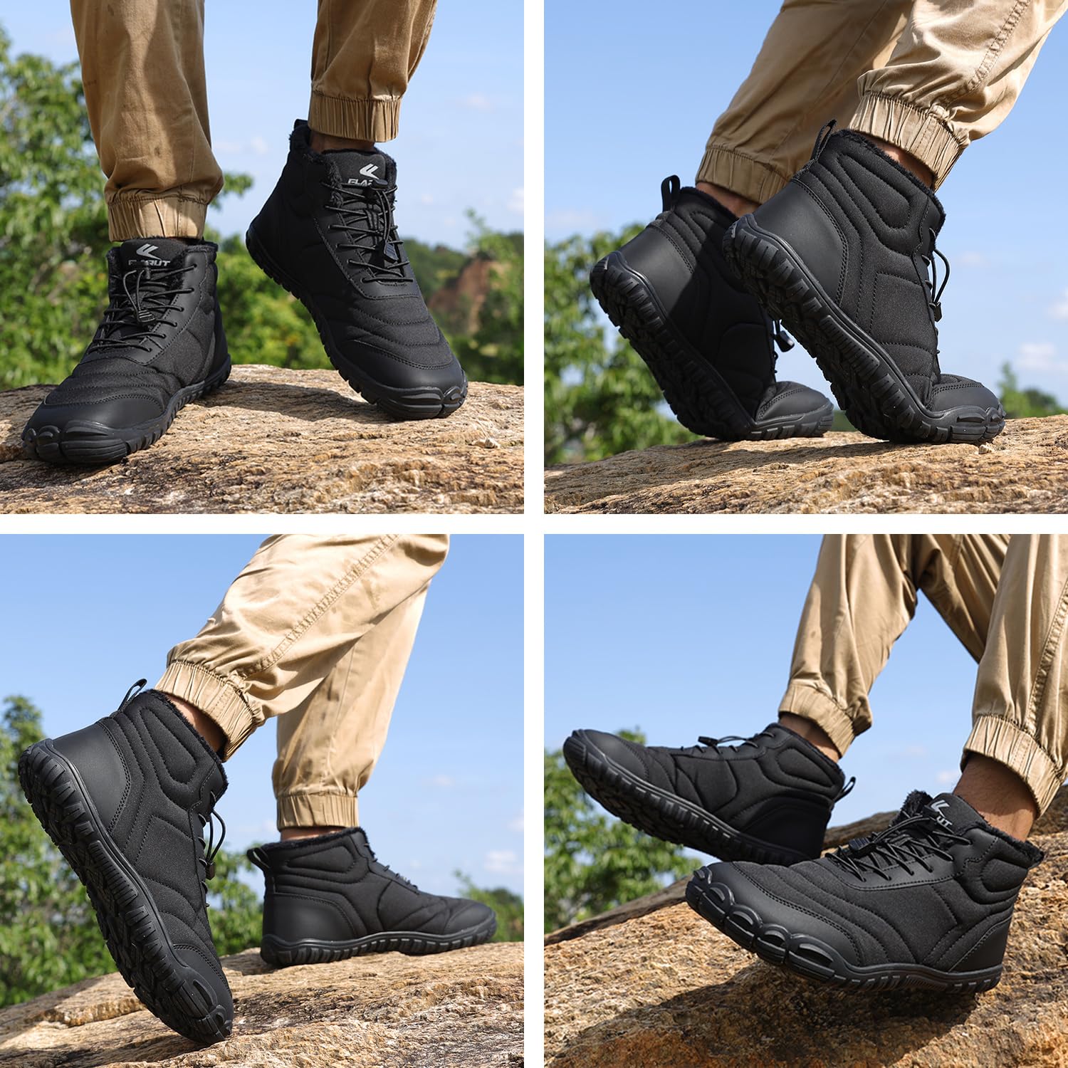 FLARUT Scarpe Invernali a Piedi Nudi Uomo Donna Barefoot Scarpe Foderate Caldo Scarpe a Punta Larga Resistenti all'acqua Scarpe da Trail Running Trekking InvernoStivali