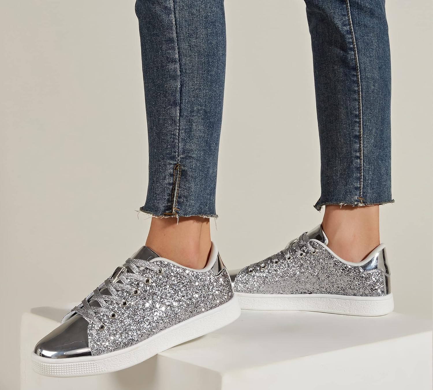 LUCKY STEP Glitter Shoes Sparkly Bling Shiny Bedazzled Lace up Fashion Sneakers for Women - Image 7