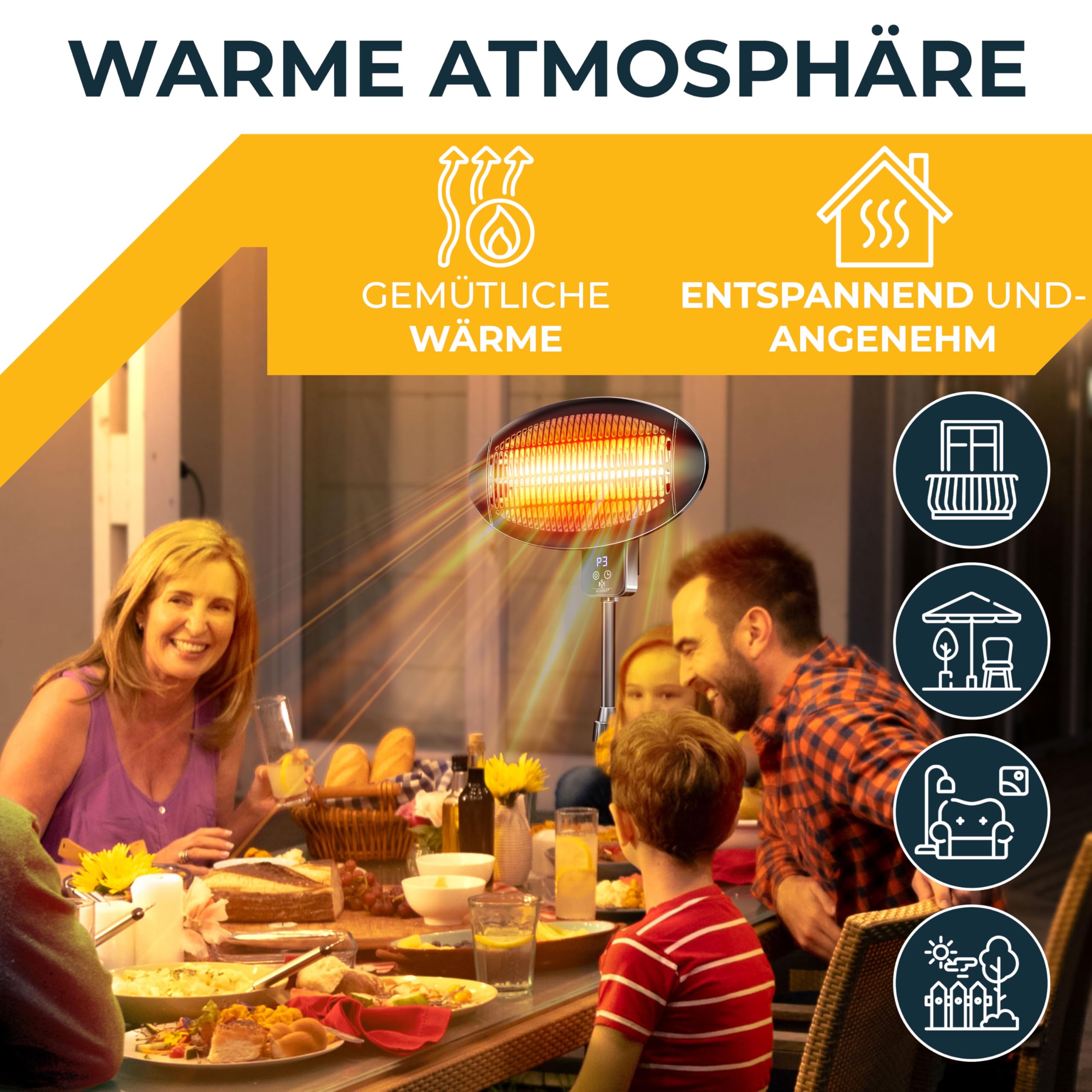 KESSER® Infrarot Heizstrahler 2000W Terrassenstrahler mit WIFI & Fernbedienung 360° drehbar, höhenverstellbar, Stand- & Wandmontage Kippschutz, IPX4 spritzwassergeschützt Wärmestrahler Balkon & Garten