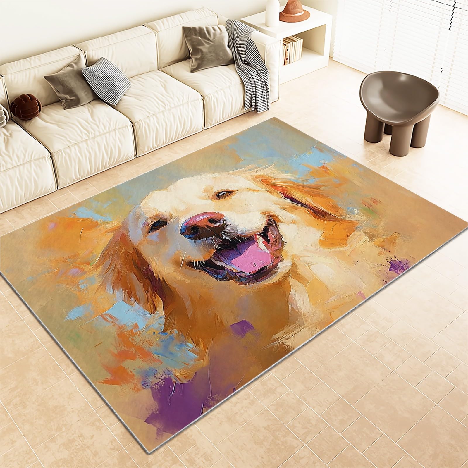 Generisch Teppich Wohnzimmer Ölgemälde Hund Teppich Flauschig Schlafzimmer Teppich Weich Esszimmer Teppich, Kurzflor Outdoor Teppich, Waschbarer Teppiche, rutschfest Teppich, 120 x 170 cm