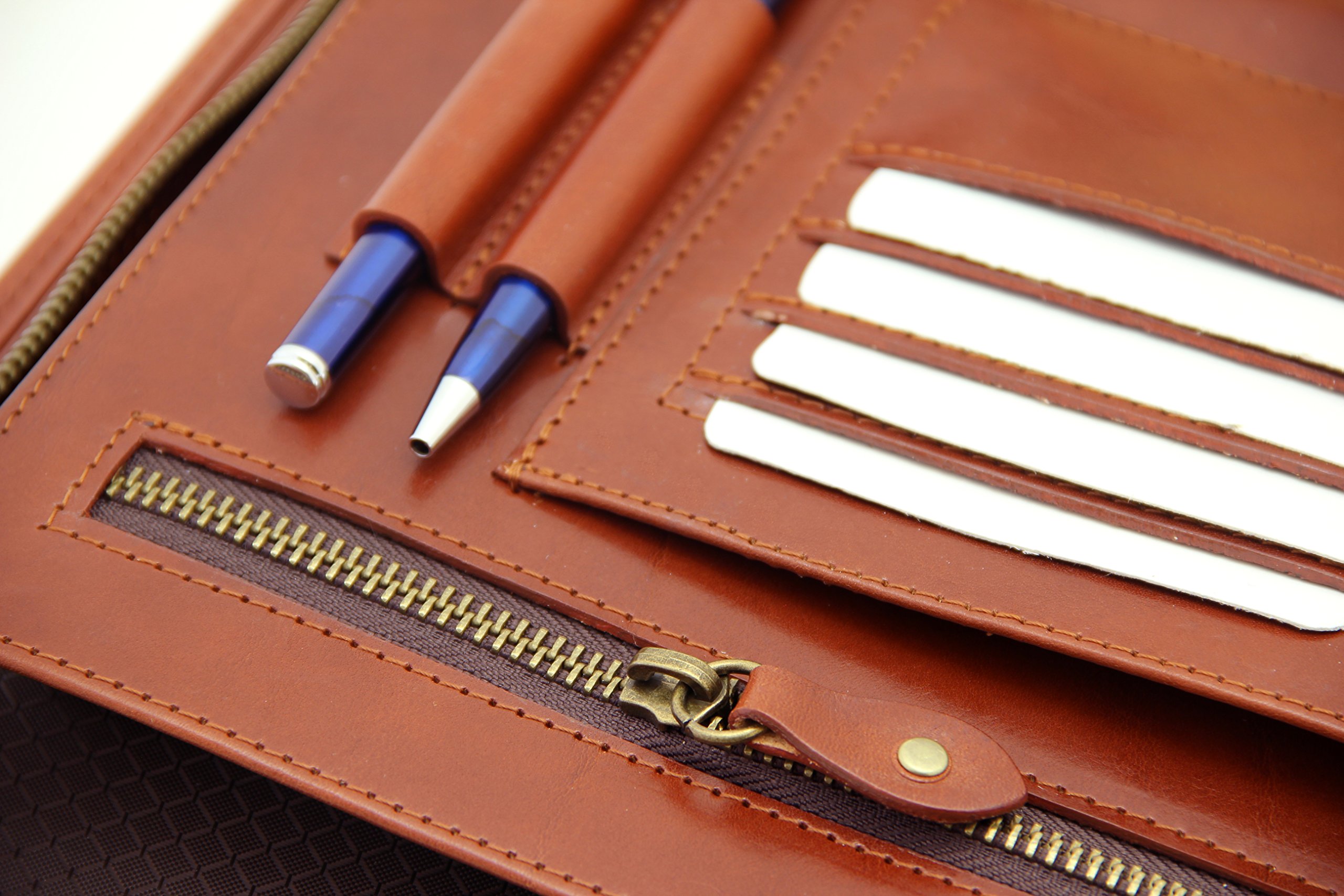 2 raccoglitore ad anelli Portfolio professionale di professionisti W/chiusura con cerniera | Riprendi, documento, blocco note, appunti, scrittura Pad organizzatore | uomo, donna Cognac
