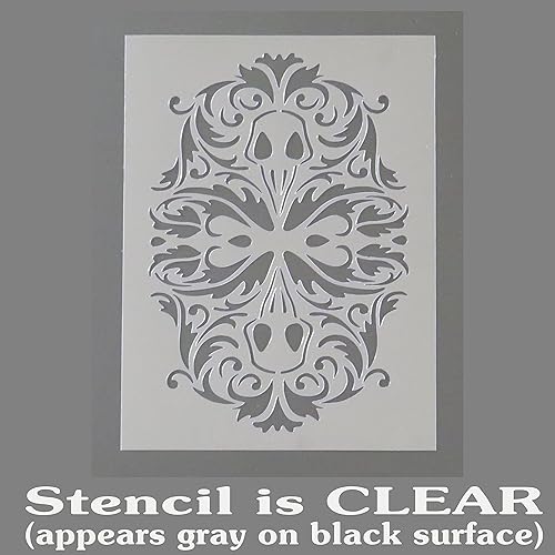 Miniatura 3 de Plantilla de damasco floral decorativa de doble calavera gótica de cuervo de 9 x 12 pulgadas.