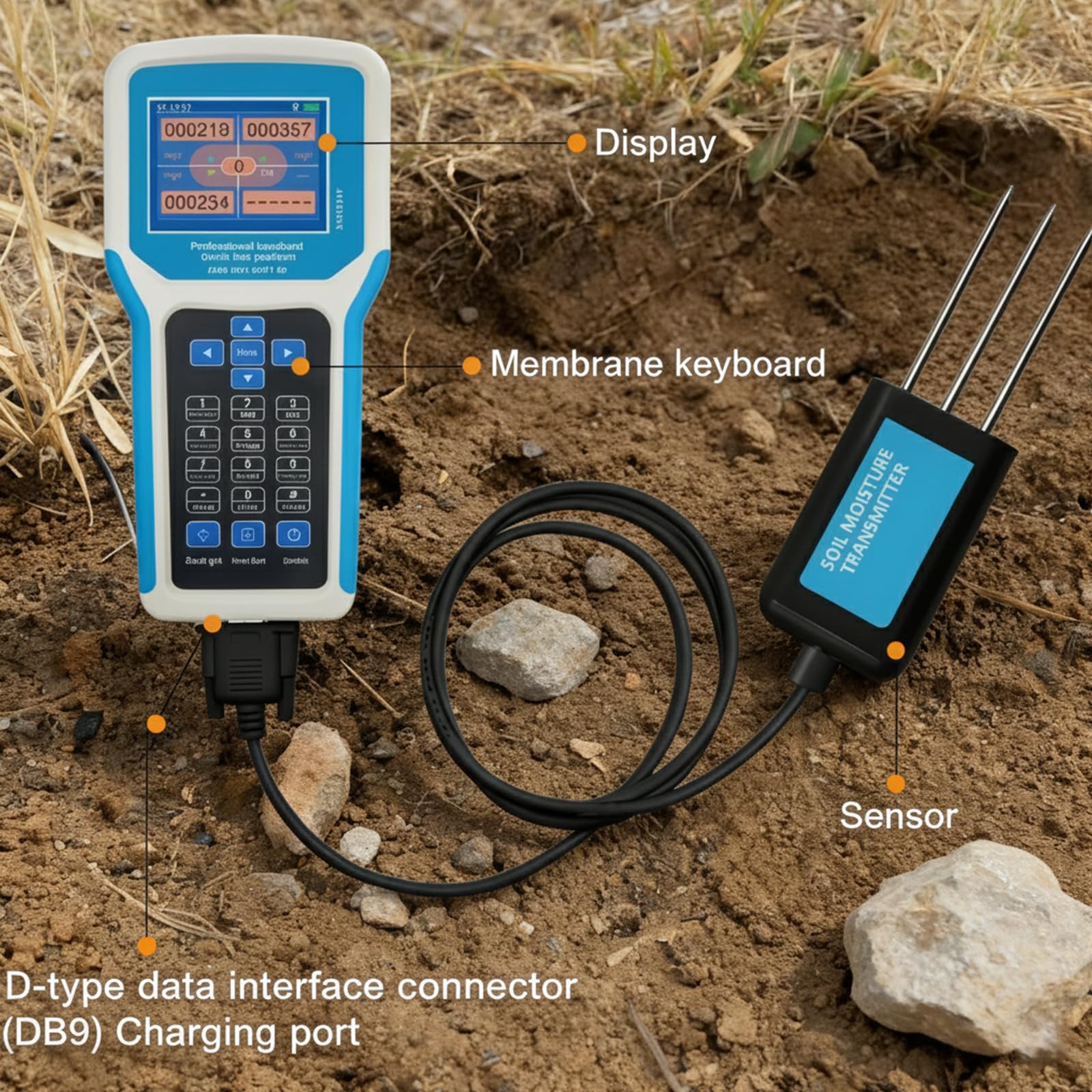 Testeur de sol numérique 7 en 1 pH, NPK, EC, humidité, température et humidité avec écran LCD couleur, enregistrement des données et export Excel pour l'agriculture et le jardinage