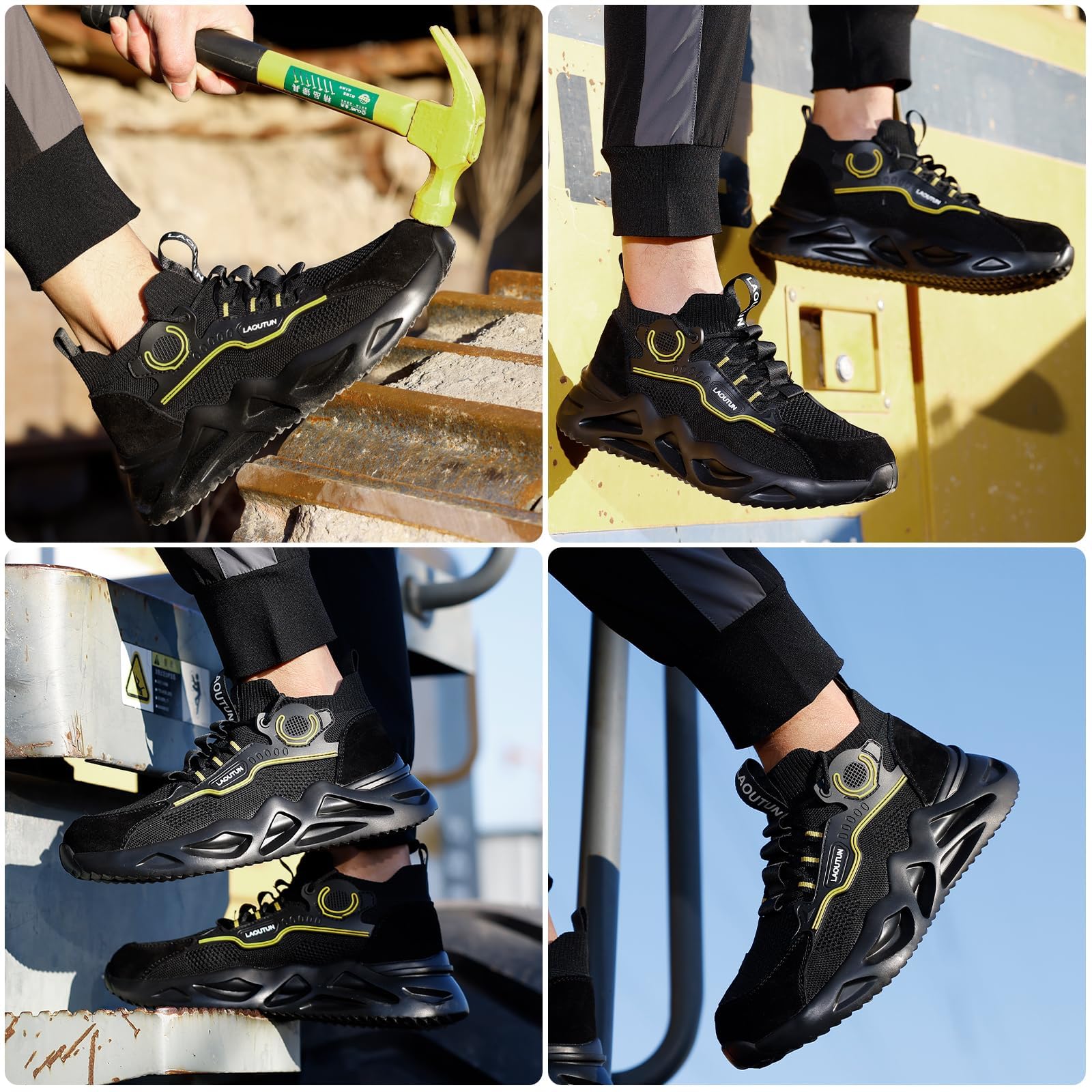 LAoutun Zapatillas de seguridad para hombre y mujer, con puntera de acero, transpirables, ligeras, para trabajo, construcción, puntera de acero industrial