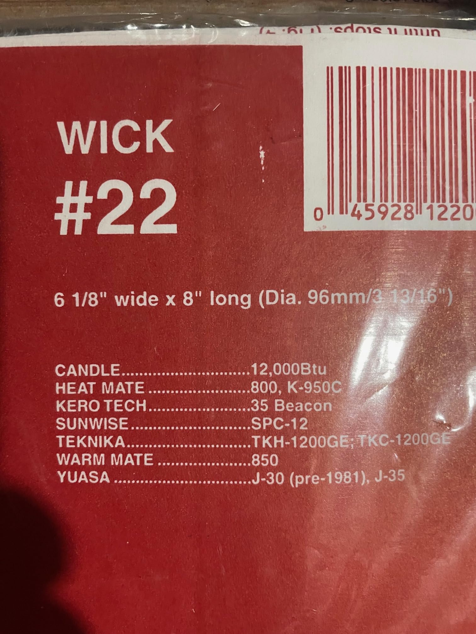 Kerosene Heater #22 Wick; Heatmate 800, K950C; SPC-12 Wick