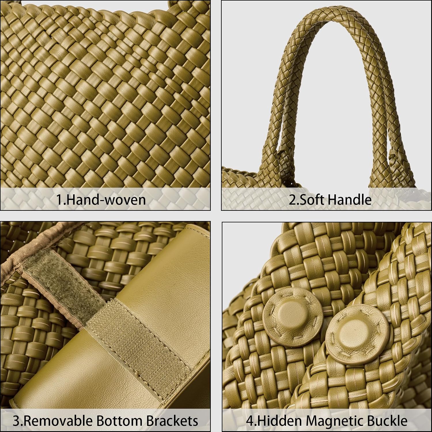 Woven Shoulder Bag for Women, Fashion Top Handle Soft Vegan Leather Shopper