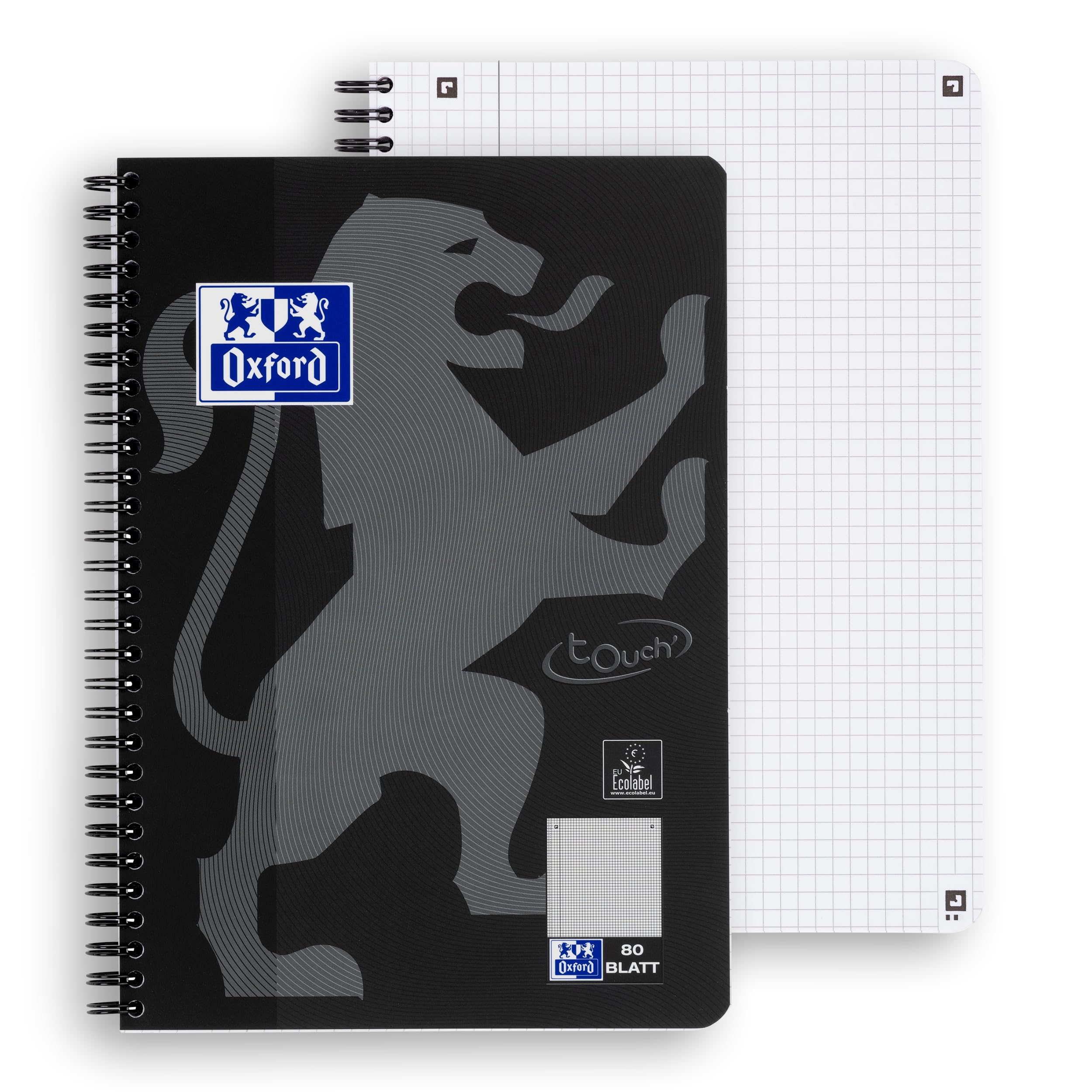 Oxford Touch Collegeblock B5 (17,6x25 cm) kariert mit Rand, 160 Seiten, schwarz, 5 Stück
