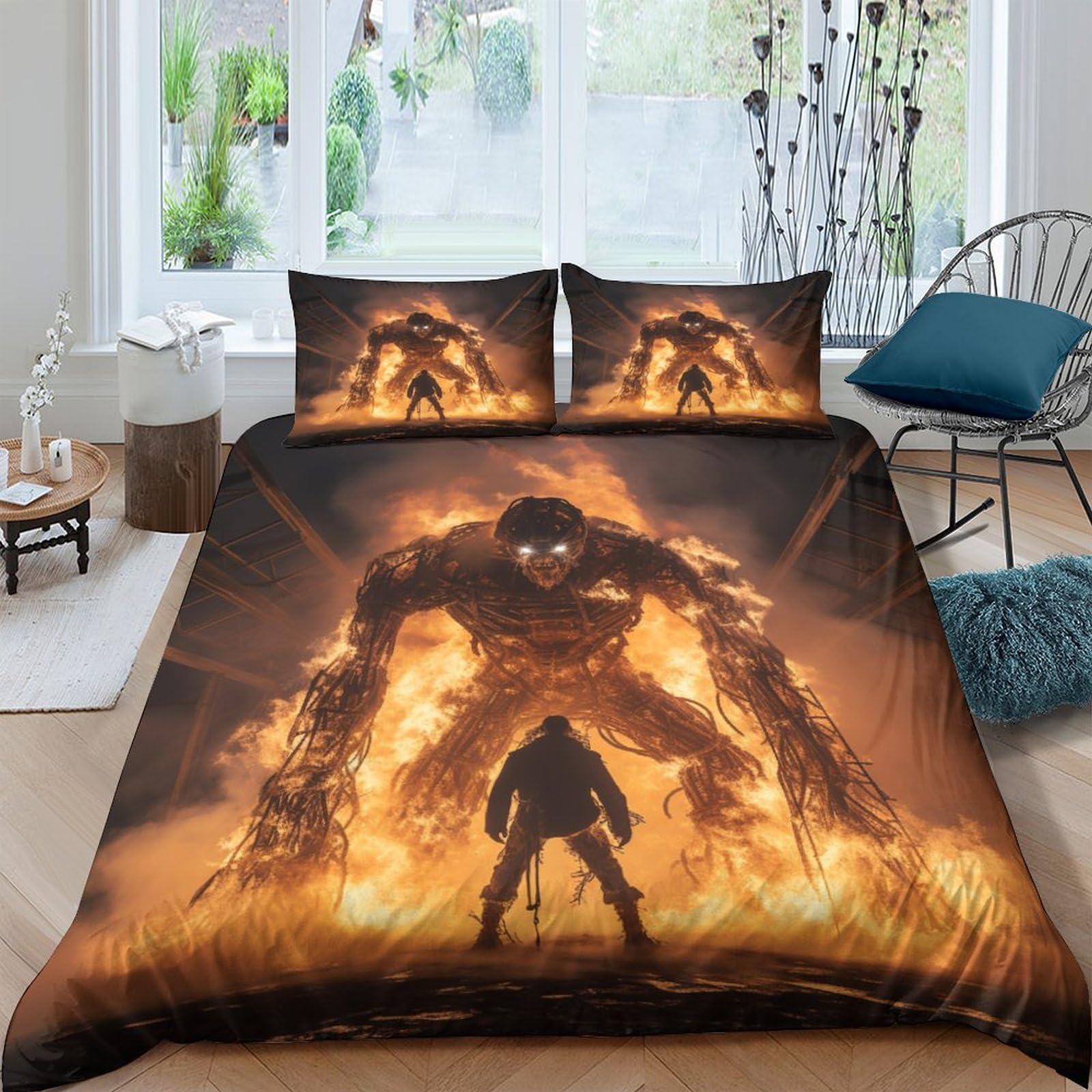 Housse de couette pompier 3 pièces haut de gamme au motif imprimé en 3D vibrant