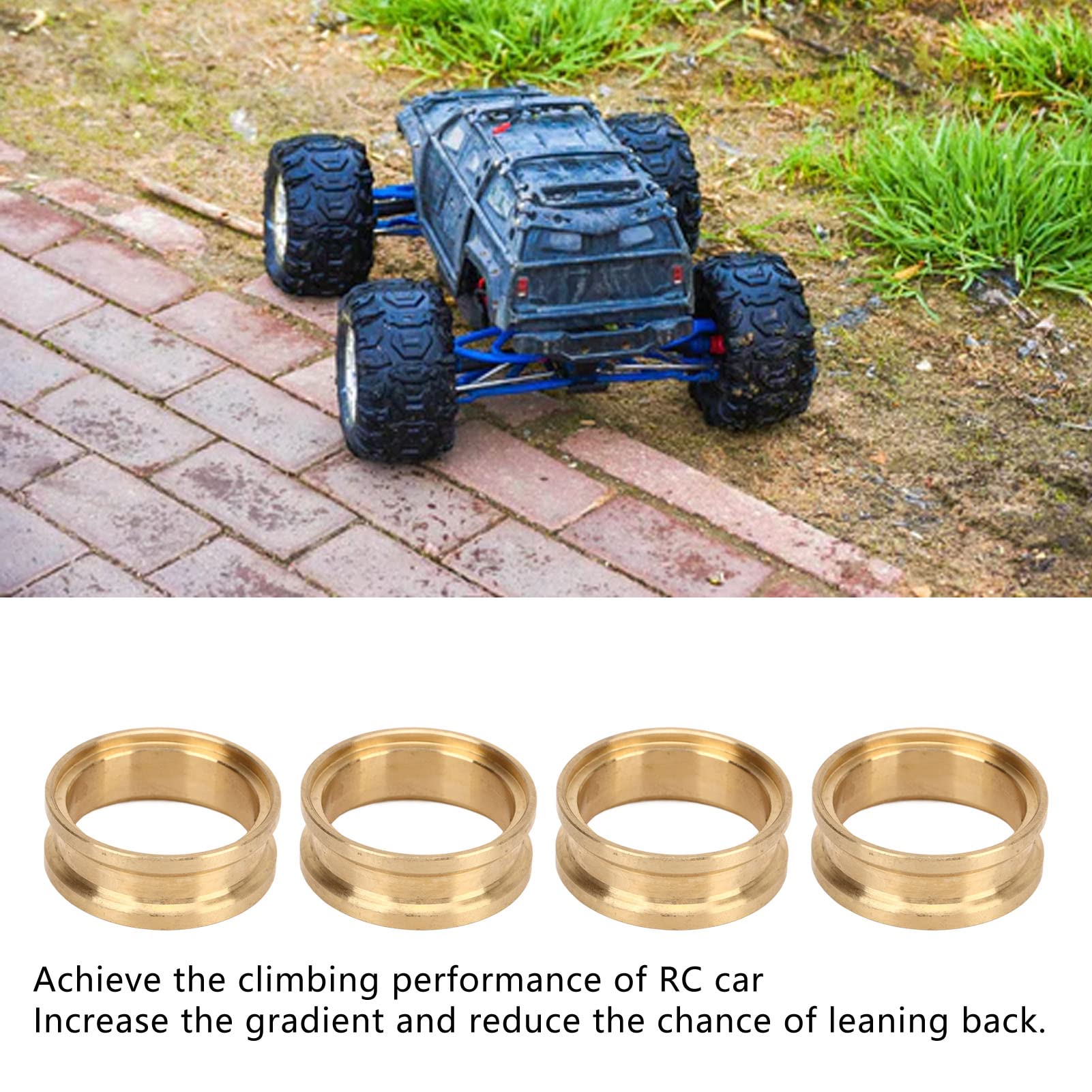 4PCS RC Anillo interno de bloqueo de cuentas Anillo de abrazadera de rueda de latón Contrapeso de equilibrio para FMS FCX24 1/24 RC Crawler Durable a prueba de herrumbre Oro 42,5