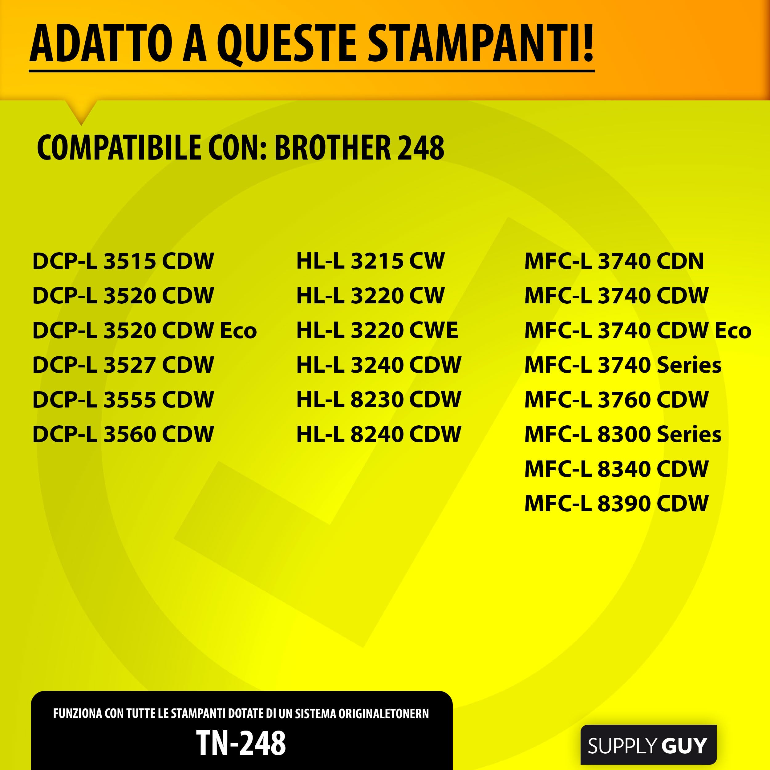Supply Guy TN248XL Cartucce di Toner Compatibile con Brother TN-248XL per Brother MFC-L3760CDW, MFC-L3740CDW, DCP-L3560CDW, DCP-L3520CDW, MFC-L3740CDWE, MFC-L3740CDWE Multipack 4 Cartuccia Toner