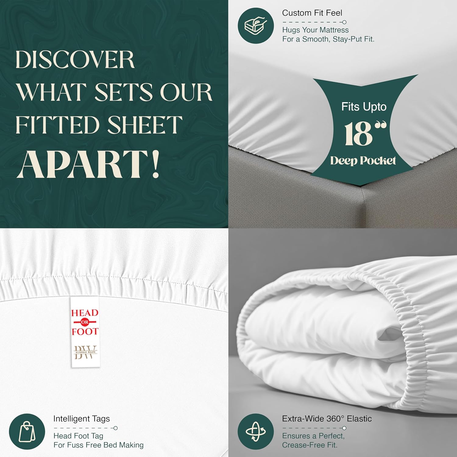 100% Egyptian Cotton Sheet Set 1000 Thread Count King Size 4 PCs Sateen Weave Cooling Soft Wrinkle Resistant Luxury 18 inches Deep Pocket| 1-1 Fitted Flat Sheets 2 Pillowcases |White