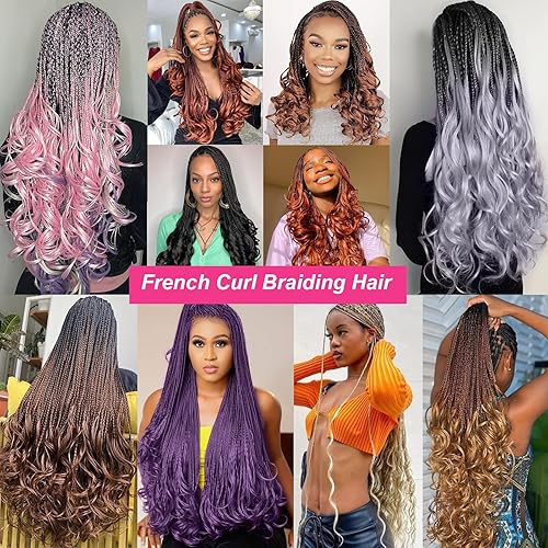 Miniatura 6 de Unionbeauty - Cabello trenzado francés de 22 pulgadas, ondulado con volumen, cabello rizado preestirado, trenzas francesas, 8 paquetes de trenzas