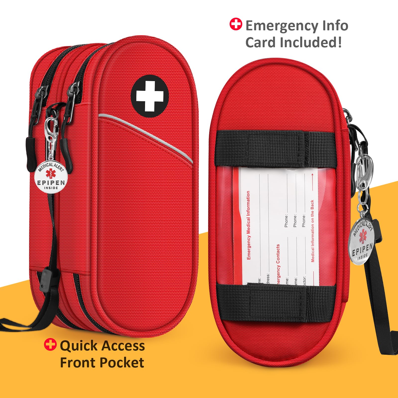 SITHON EpiPen Medical Tragetasche mit Epipen Inside Schlüsselanhänger, tragbare Doppelschicht Tasche Organizer für 2 EpiPens, Asthma-Inhalator, Anti-Histamin, Auvi-Q, (Rot)