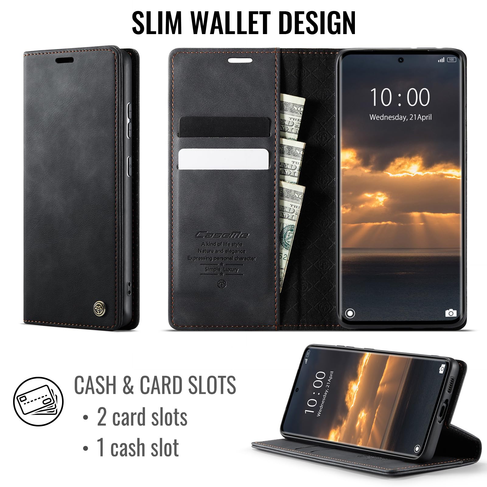 Funda para Xiaomi Redmi Note 15 4G/5G,Funda Avanzado PU Piel [Bloqueo RFID][Tarjetas y Billetera][Soporte Plegable][Cierre Magnético] Antigolpes Libro Case Carcasa para Redmi Note 15 -Negro - 3