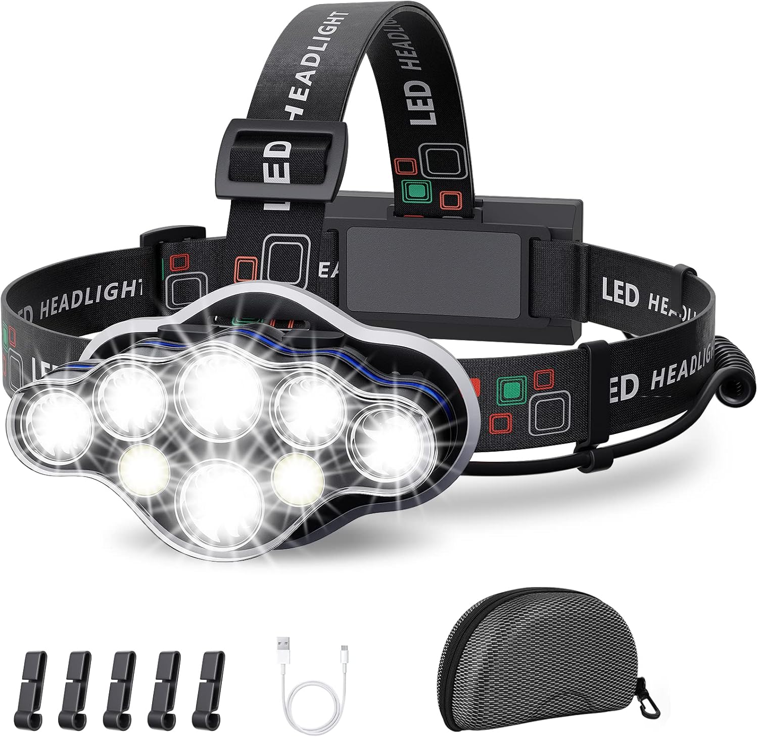 KIDECCE Headlamp,Brightest 18000 Lumen 8 LED 8 Modes Flashlights with