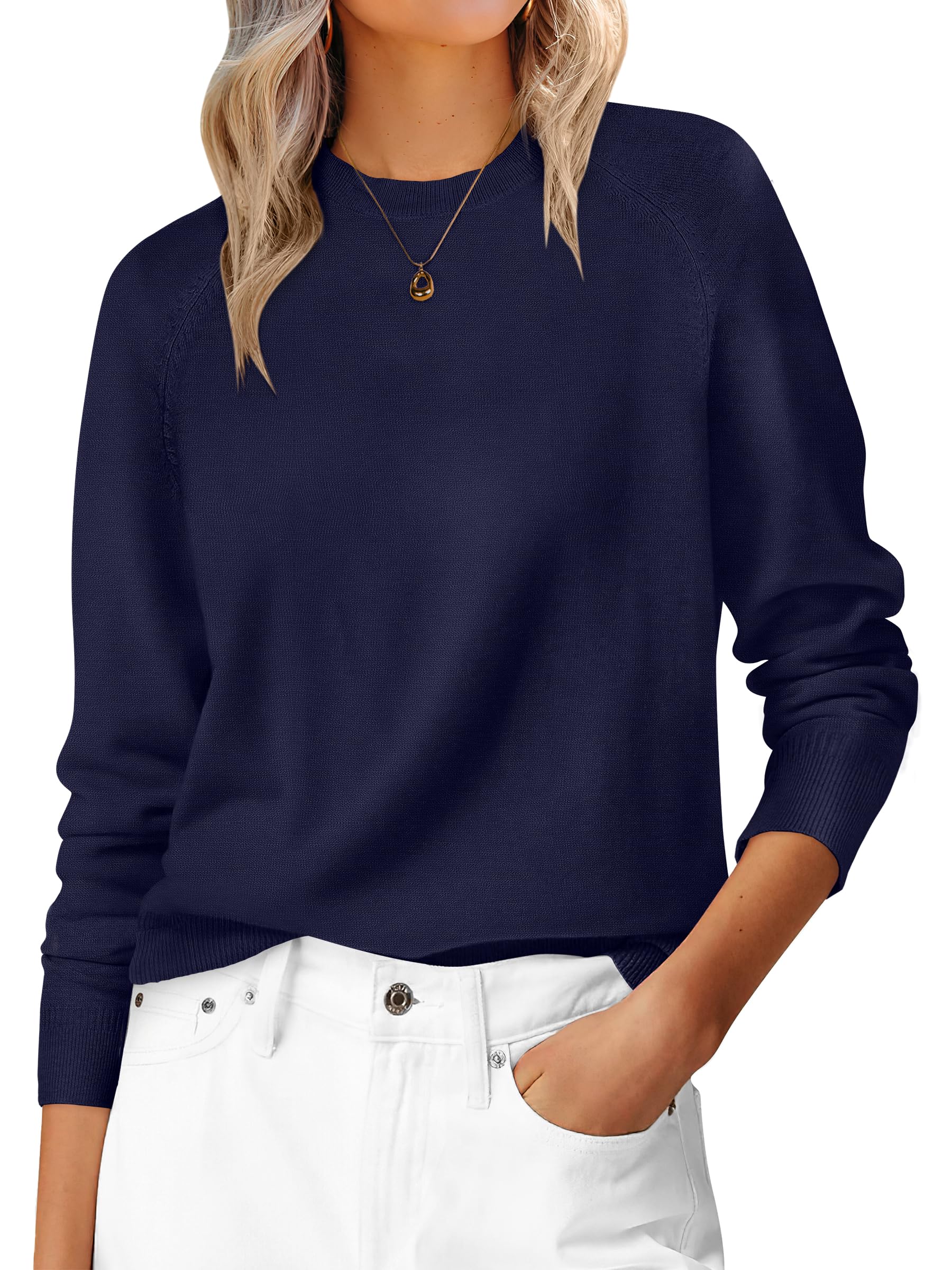 ANRABESS Sweaters for Women 2025 Long Sleeve Crewneck Loose Fit Lightweight Knit Basic Fall Sweater Outfits