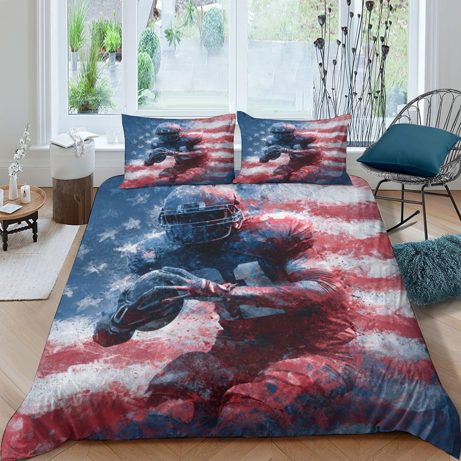Ctjqhvkz Style-2 3D Printed American Football Fitted Sheet Microfiber Us Flag Bed Cover Anti-Slip Washable For Bedroom Dorm Decor Single（135X200cm）