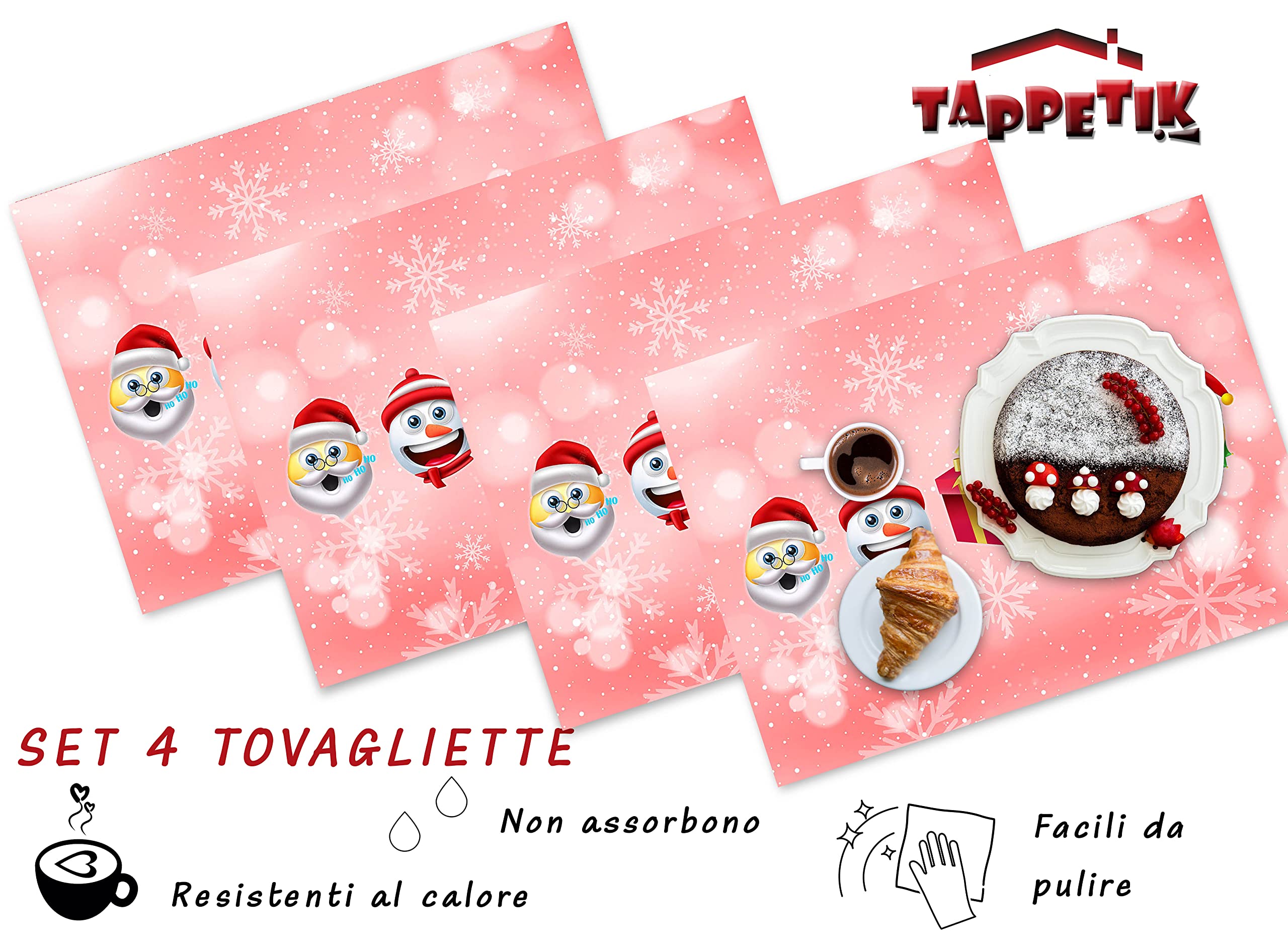 Set 4 tovagliette Americane Natalizie 33x45 cm Diverse Fantasie Ottima Idea Regalo (n° 79)