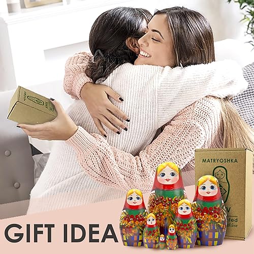 Miniatura 6 de AEVVV Matryoshka - Juego de 7 muñecas anidadas – Muñeca ucraniana en vestido tradicional con ramas Red Kalina – Muñecas de anidación hechas a mano