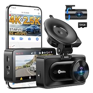 OMBAR Dash Cam Front and Rear 4K 2 5K Ultra HD Dash Camera for Cars Included 64GB Card