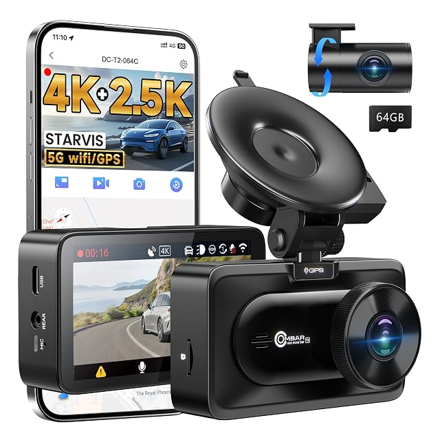 OMBAR Dash Cam Front and Rear 4K 2 5K Ultra HD Dash Camera for Cars Included 64GB Card