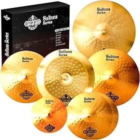 Rhythm Bytes Conjunto de pratos - Série New Sultans | Conjunto completo de 7 peças de bateria pacote de pratos inclui Hi-Hats de 35,5 cm, Fast Crash, 45,7 cm Crash, 50,8 cm Ride, 25,4 cm Splash, 45,7
