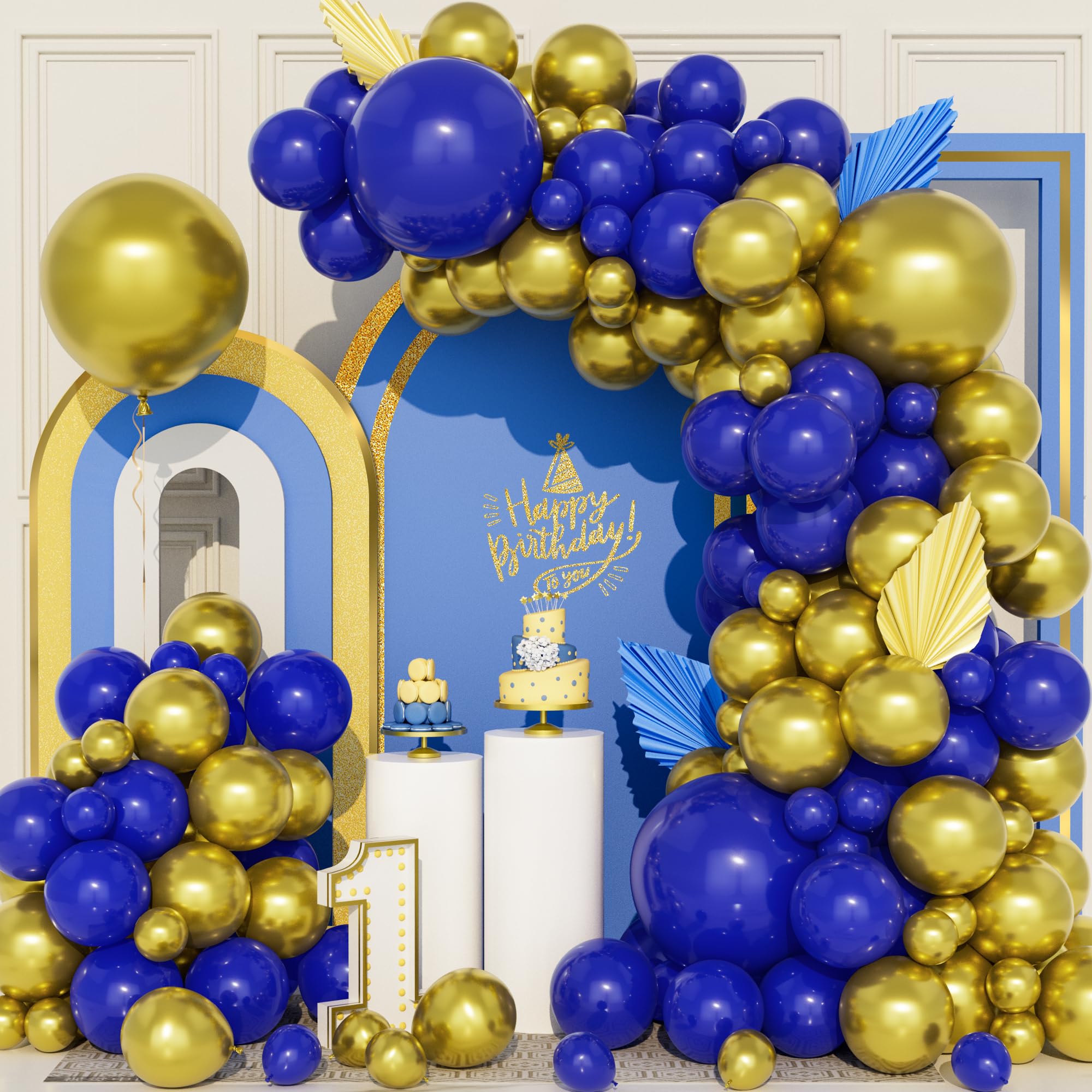 Balloon Arch Kit - Navy Blue Gold Balloons, 111 Pcs Metallic Gold and Royal Blue Balloons Latex Balloon Garland Arch for Birthday Wedding Graduation Anniversary Baby Shower Party Decorations