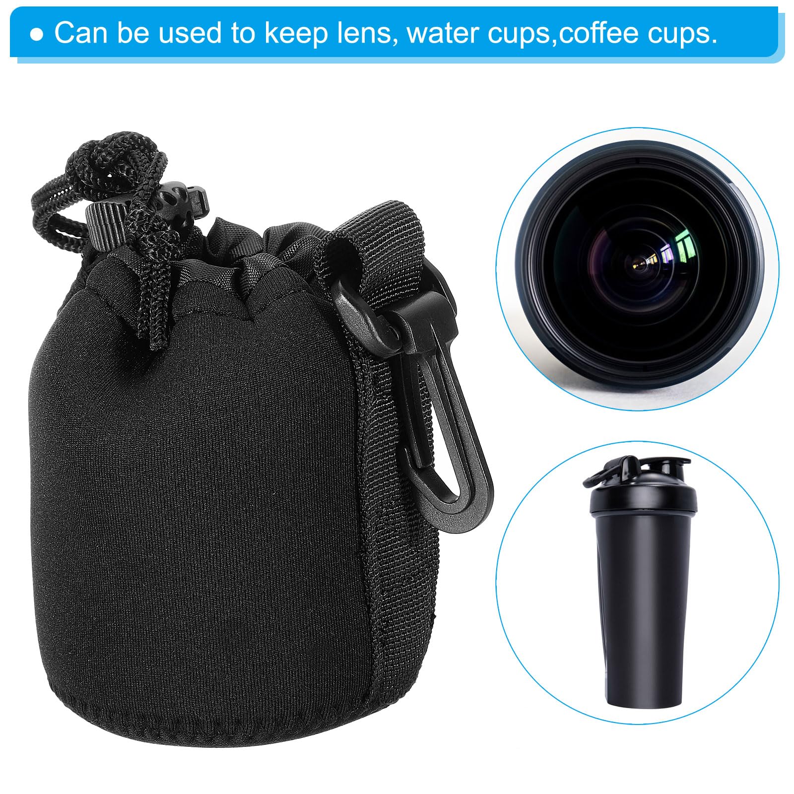 PATIKIL Borsa per Obiettivo Fotografico, 3 Pz 3,1" Id x 3,9" H Sacchetto Coulisse Neoprene Spesso Protettivo, Custodia per Obiettivo Fotocamera Dslr, Nero per Acqua e Tazze da Caffè