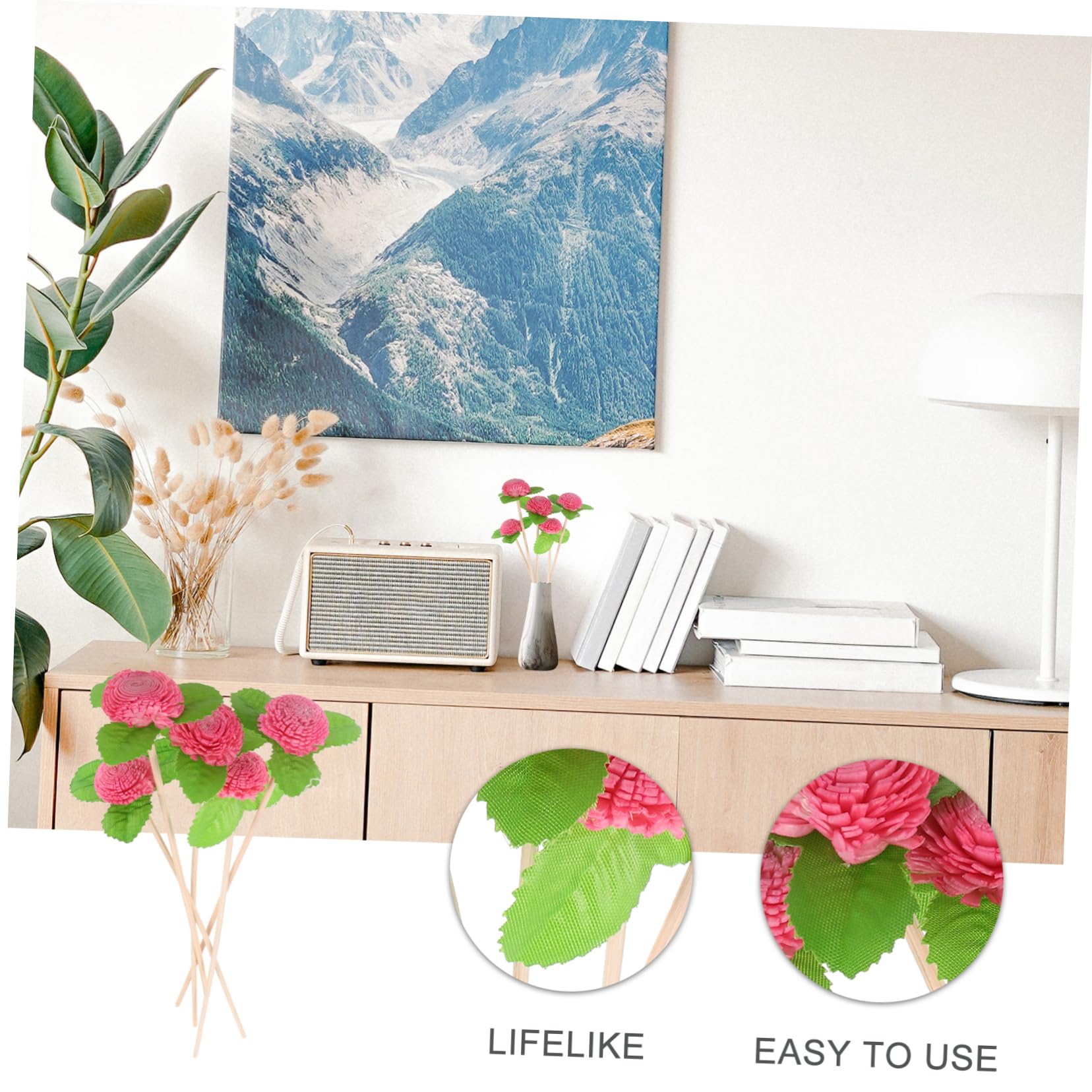 Bâtonnets Diffuseurs Fleur pour Aromathérapie 5pcs en Bois et Plastique, Remplacement, Prévient la Chute, pour Diffuseur D'huile Essentielle
