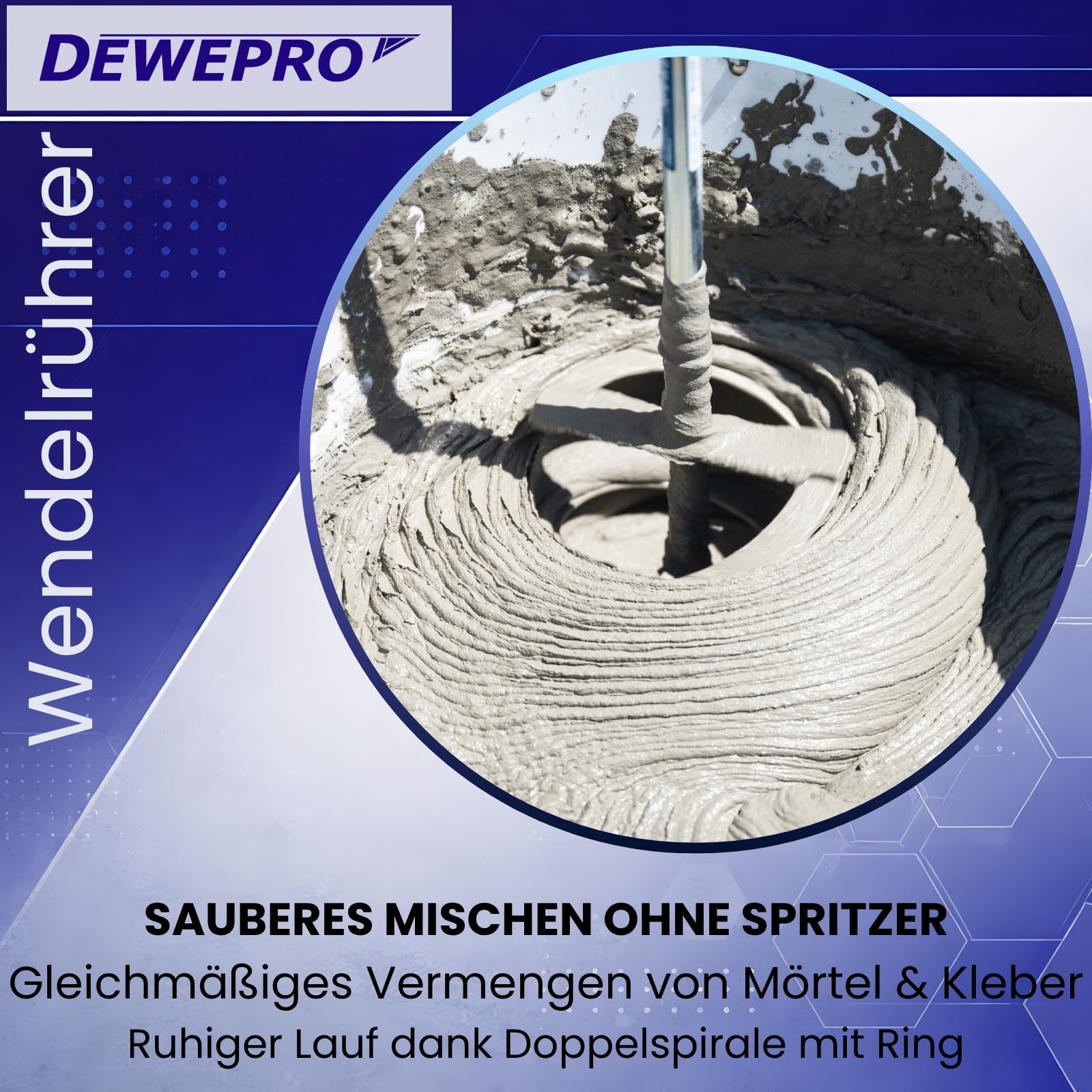 DEWEPRO® Miscelatore a spirale M14 130 mm 600 mm Asta di agitazione doppia spirale zincata