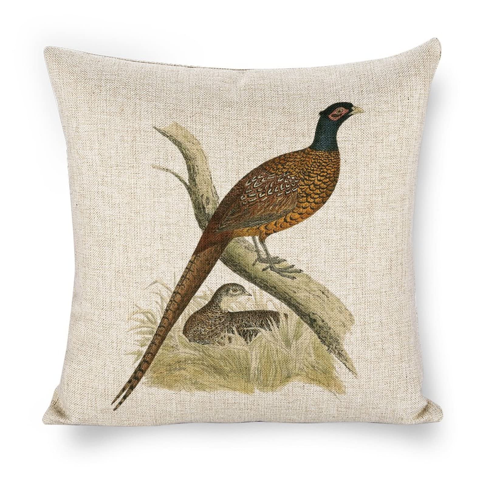 Icotoibabie Pheasants Linen Throw Pillow Covers Farmhouse 18x18 Double Sided with Zipper Decorative Pillows for Couch Cushion Sofa Outdoor