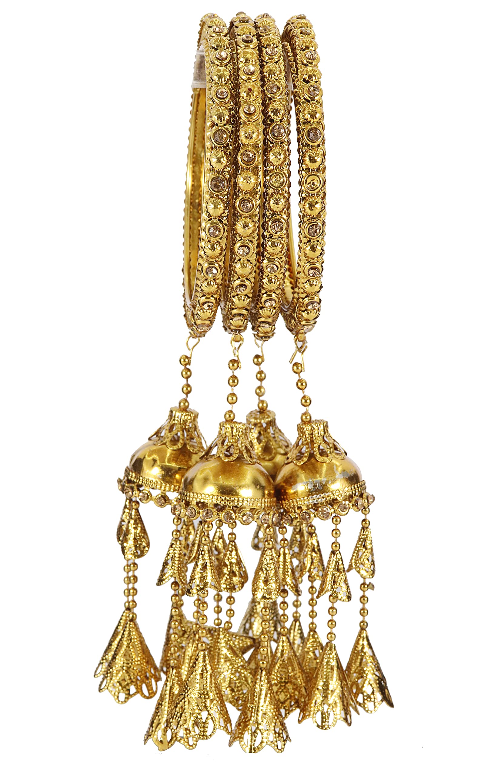 NMII Non-Precious Metal Base Metal with Zircon Gemstone and Linked with Ball Chain Glossy Finished Ghungroo Latkan Kada Set For Women and Girls, (Gold3_2.4 Inches), Pack Of 4 Kada Set (B09V2YSGZD) Amazon Price History, Amazon Price Tracker