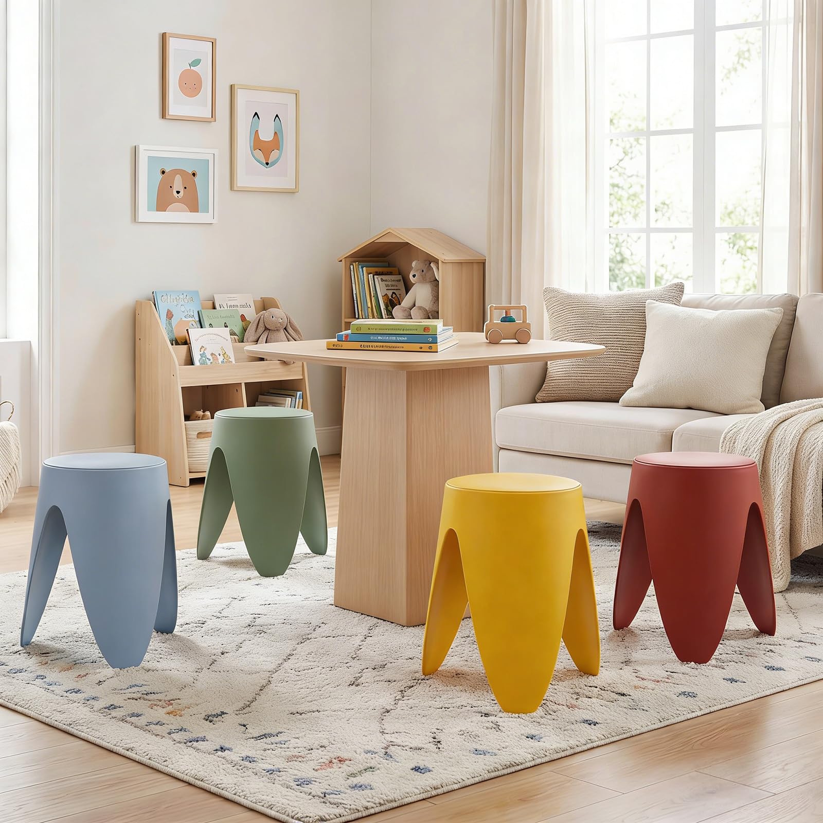 COSTWAY Juego de 8 Taburetes Apilables, 46 CM Taburetes de Plástico Encajables, Sillas Portátiles sin Respaldo para Colegio Aula Estudiantes Adultos Salón Comedor Oficina, sin Montaje, Coloridos