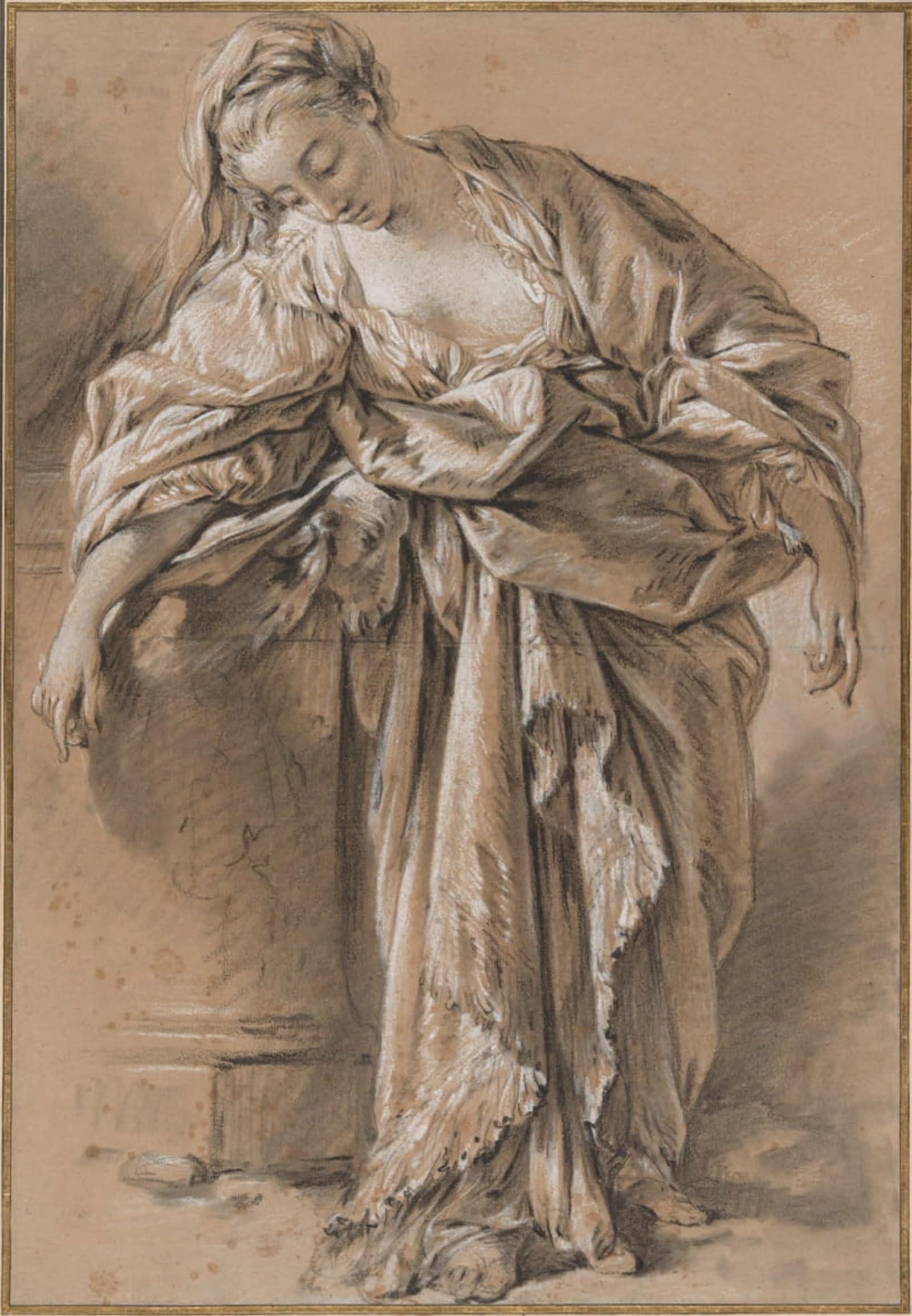 POSTERIIk Vintage Art Print Images Pictures Print Study of a Draped Woman Leaning on a Pedestal by François Boucher Modern Colour Posters for Office Home Decor 60x90cm