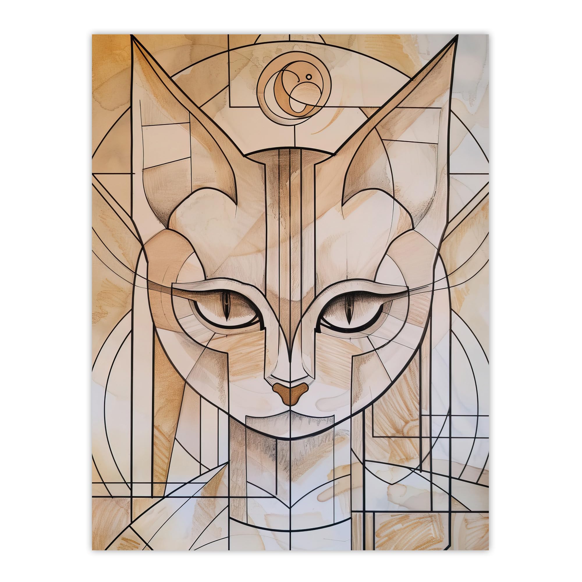 Artery8 Cat Lover Art Deco Feline Design Portrait Living Room Extra Large XL Wall Art Poster Print