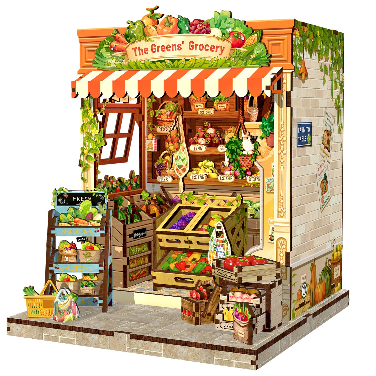 Fsolis Book Nook Kit - DIY Miniature House Kit for Adults | Mini Scene House 3D Wooden Puzzles Gifts for Women Teenagers (The Greens’ Grocery)